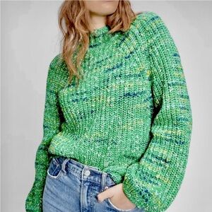 GAP marled green sweater chunky knit mock neck long sleeve
